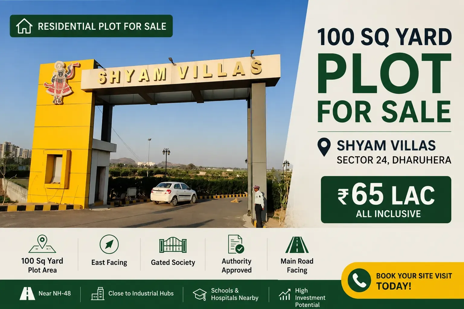 Residential Plot for Sale in Shyam Villas, Sector 24 Dharuhera | 100 Sq Yard | ₹67 Lakh