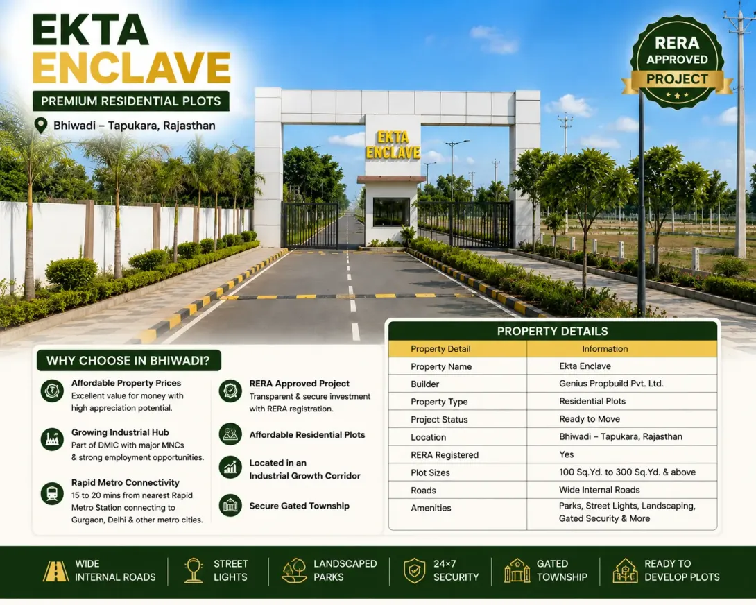 Ekta Enclave residential plots in Bhiwadi Tapukara Rajasthan
